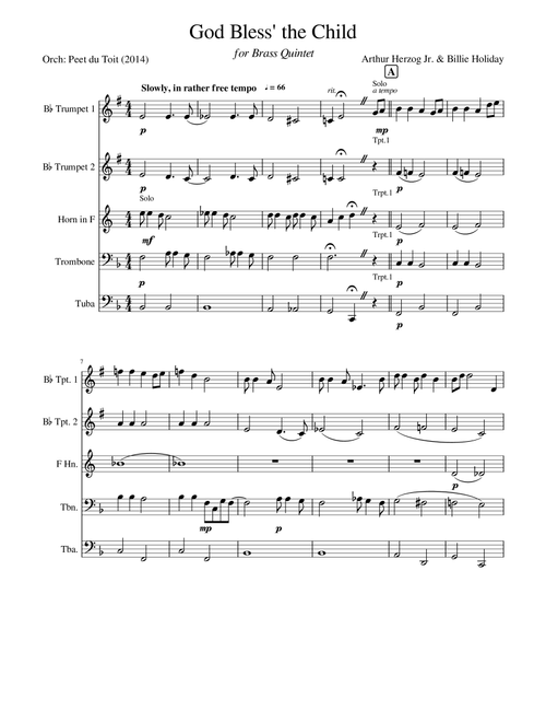 God Bless' The Child (Arr. Peet du Toit) - Billie Holiday (Brass Ensemble)
