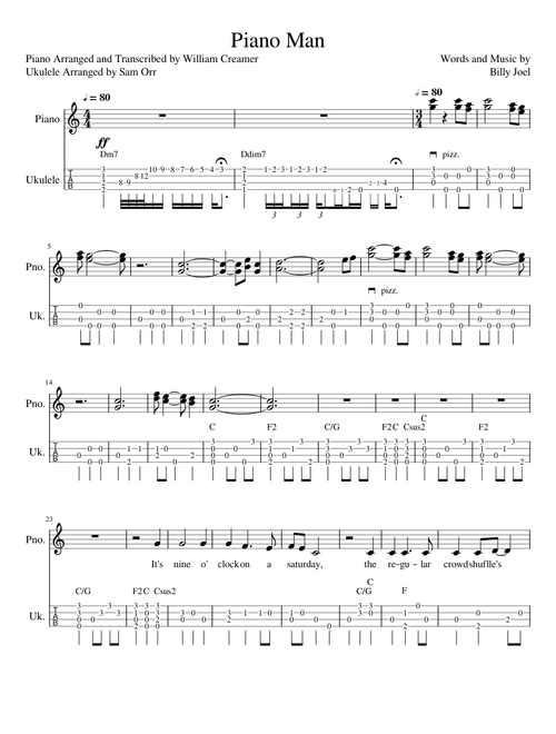 Piano Man-MuseScore-William Creamer-w Ukulele-MuseScoreFile