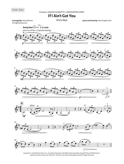If I Ain't Got You (Arr. Aaron Bennett) - Alicia Keys (Violin Solo)