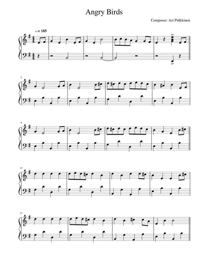 Angry Birds Sheet Music for Piano (Solo) easy | MuseScore.com