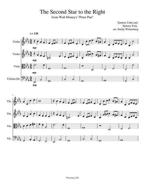 The Second Star to the Right for string quartet