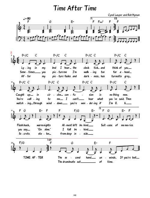Time After Time (Lead sheet with lyrics ) (Cindi Lauper)