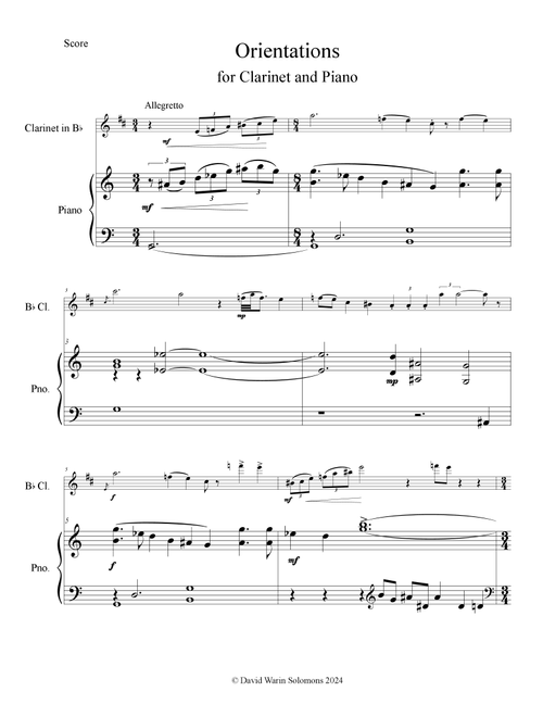 Orientations for clarinet and piano - David Warin Solomons (Clarinet and Piano)