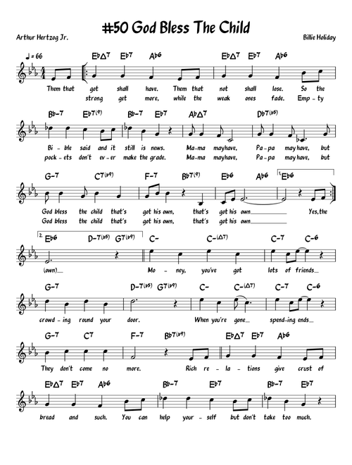 God Bless' The Child (Arr. John Fries) - Billie Holiday (Piano-Vocal-Guitar (Piano Accompaniment))