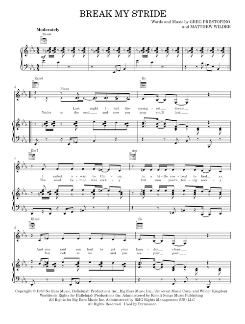 Break my stride - Matthew Wilder (Piano-Vocal-Guitar)