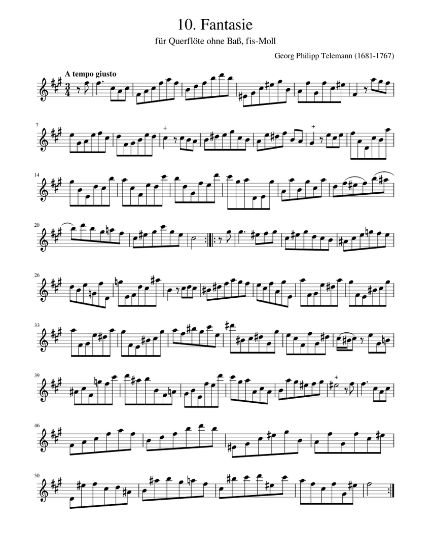10. Fantasie für Querflöte ohne Bass fis-Moll TWV 40:11 Sheet