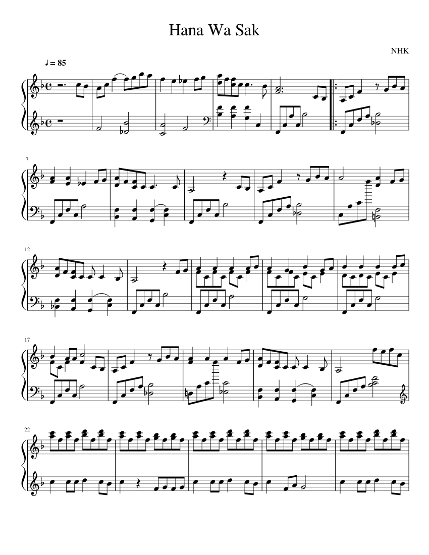 Hana Wa Saku - Yoko Kanno Sheet music for Piano (Solo) Easy