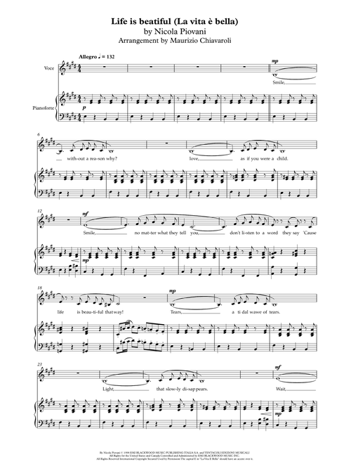 Life Is Beautiful (la Vita E Bella) (Arr. Maurizio Chiavaroli) - Nicola Piovani (Piano Vocal)