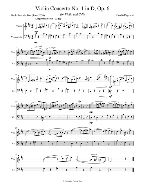 Violin Concerto No. 1 in D, Op. 6 Allegro maestoso I - N Paganini Violin & Cello