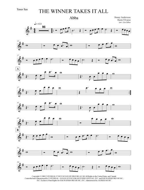 The Winner Takes It All (Arr. Leo Silva) - ABBA (Tenor Sax Solo)