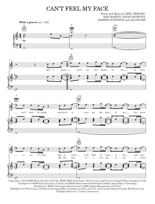 Can't Feel My Face - The Weeknd (Piano-Vocal-Guitar)