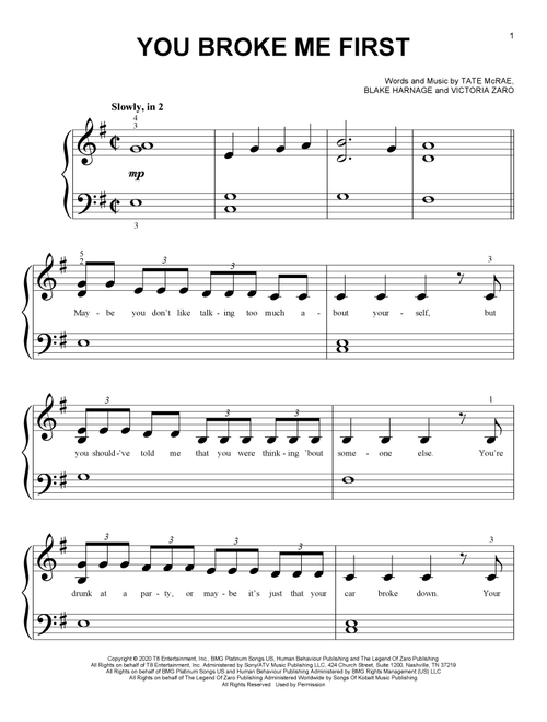 You Broke Me First - Tate McRae (Big Note Piano)