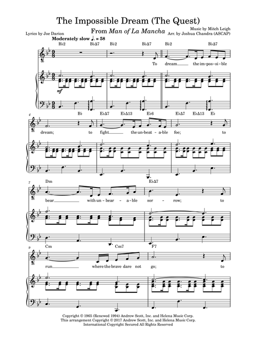 The Impossible Dream (the Quest) (Arr. Joshua Chandra) - Joe Darion, Mitch Leigh (Piano-Vocal-Guitar (Piano Accompaniment))