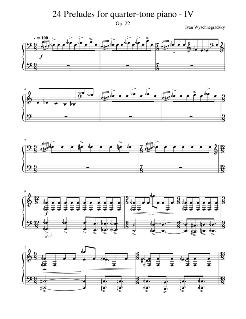 24 Preludes for quarter-tone piano - IV Sheet Music for Piano (Solo ...