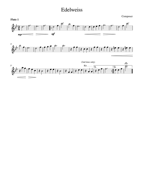 Edelweiss - Flute, Flute, Clarinet, Bassoon (Flute 1 part)