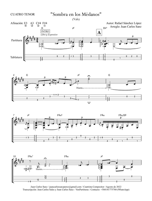 Sombra en los medanos (Arr. Juan Carlos Sanz) (Ukulele)