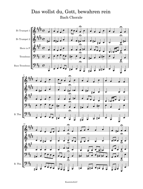 Bach chorale – Johann Sebastian Bach Das wollst du, Gott, bewahren rein Brass Quintet