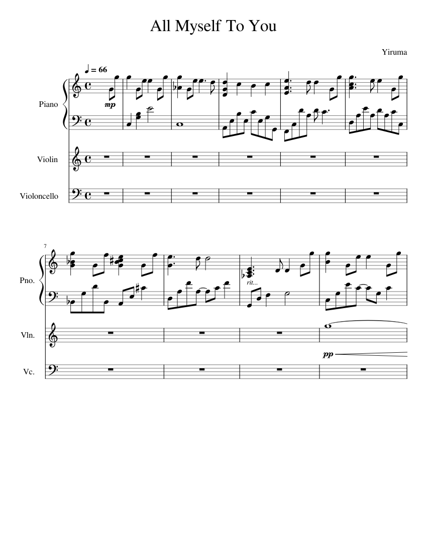 All Myself to You – Yiruma Sheet Music for Piano, Violin, Cello