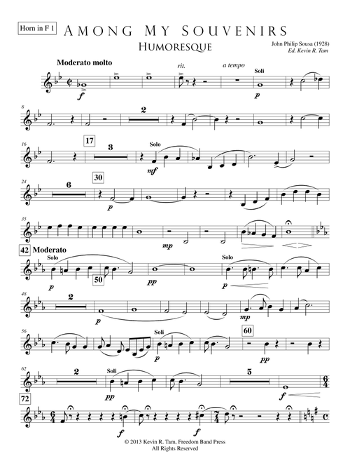 Among My Souvenirs (Humoresque) - #2 Brass & Percussion Parts (Arr. Kevin R. Tam) - John Philip Sousa (Concert Band)