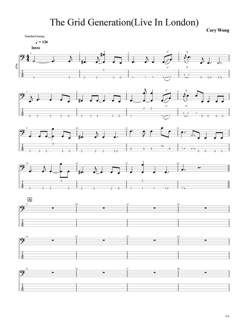The Grid Generation (Arr. UNSOON) - Cory Wong (Bass Tab)
