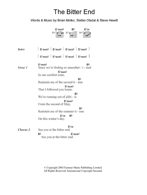 The Bitter End - Placebo (Guitar Chords-Lyrics)