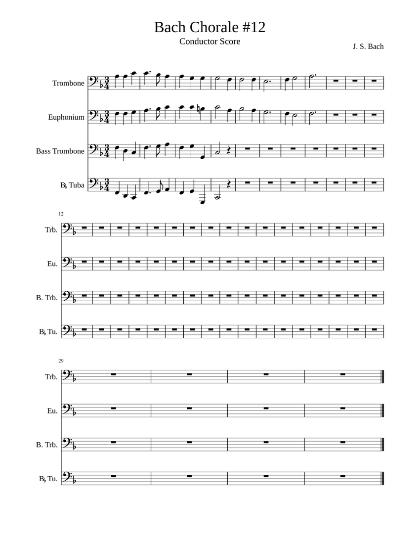 Bach Chorale 12 Sheet music for Trombone Brass Quartet Musescore