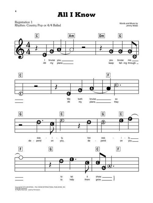 All I Know - Jimmy Webb (E-Z Play Today)