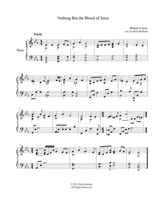 Nothing But The Blood Of Jesus (Arr. Rick Barham) - Robert Lowry (Piano Solo)