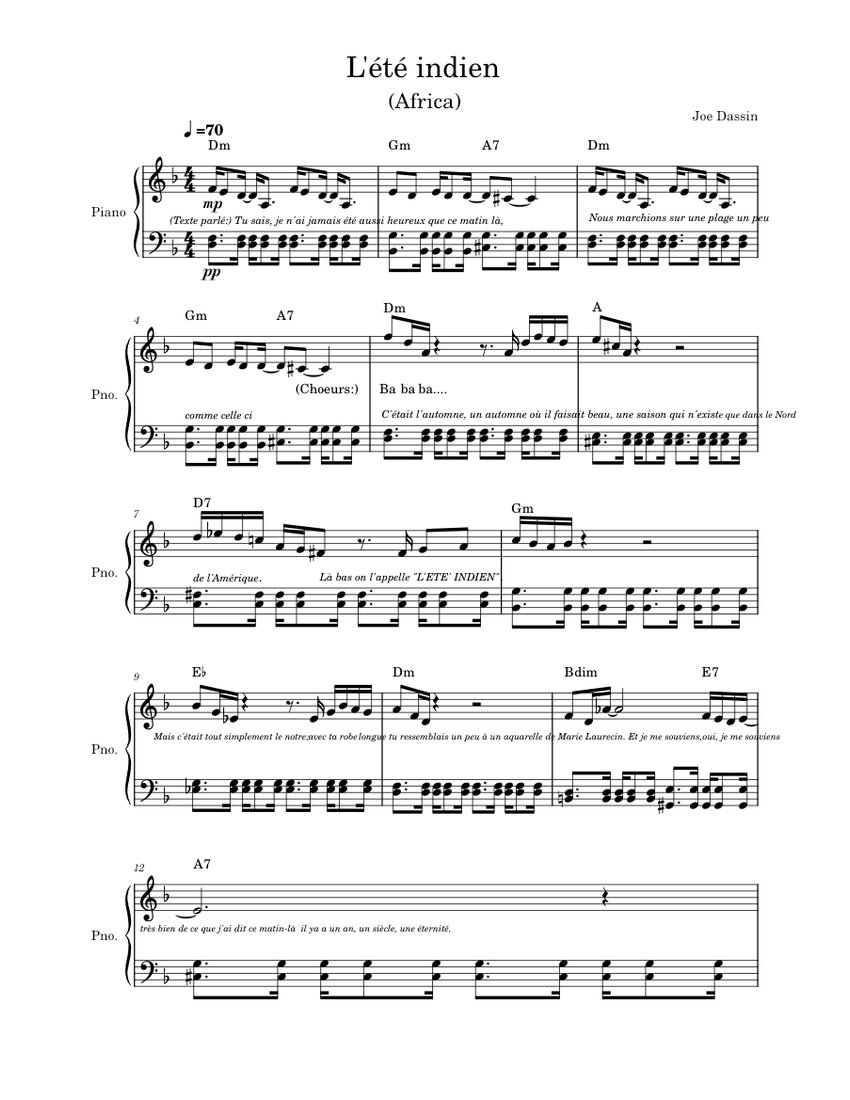 L'Été indien vers francese Sheet music for Piano (Solo)