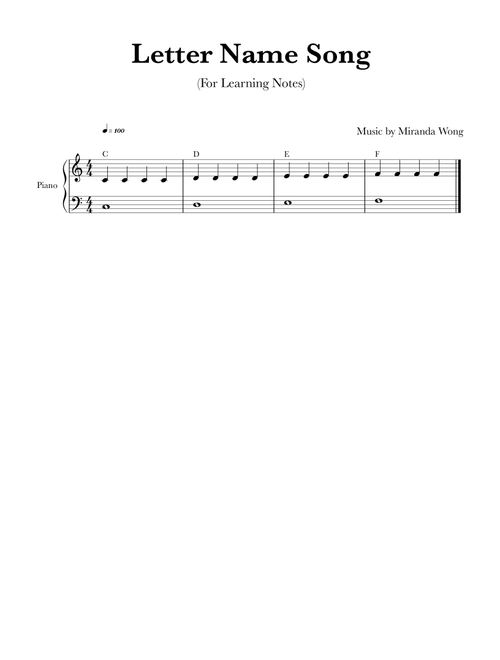 Letter Name Song - First Piano Lesson for Adult Piano Beginners - Miranda Wong (Piano Solo)