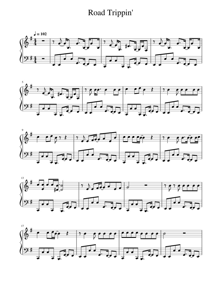 Road trippin – Red Hot Chili Peppers Sheet Music for Piano (Solo