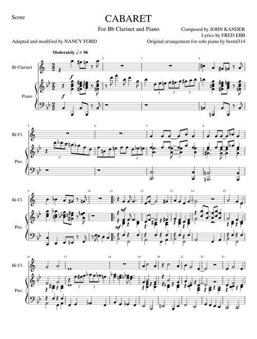 Cabaret – John Kander and Fred Ebb (Bb Clarinet and Piano)