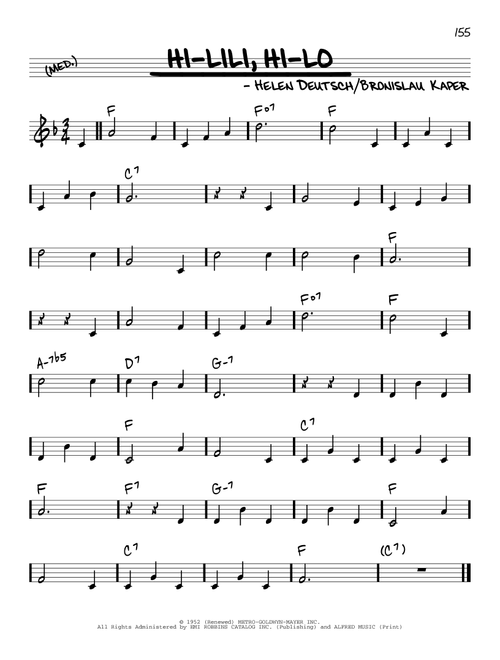 Hi-Lili, Hi-Lo - Helen Deutsch, Bronislau Kaper (Real Book - Melody-Chords)