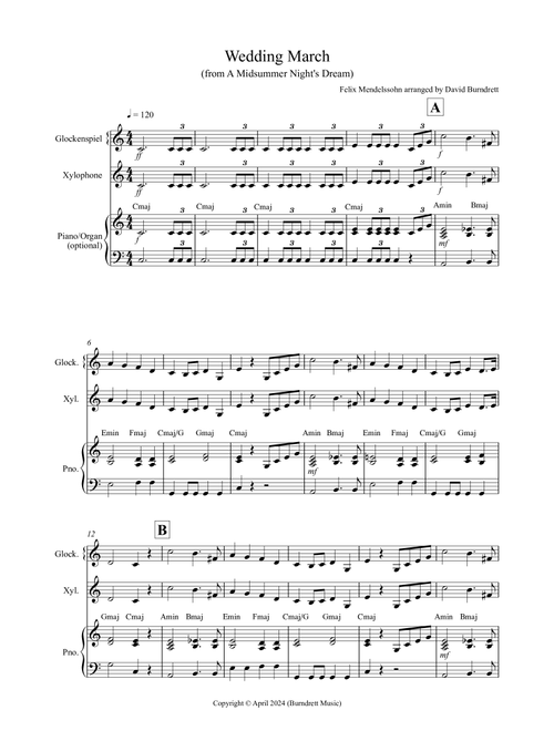 Wedding March (from A Midsummer Night's Dream) for Xylophone/Glockenspiel and Piano (Arr. David Burndrett) - Felix Mendelssohn (Bells Solo)