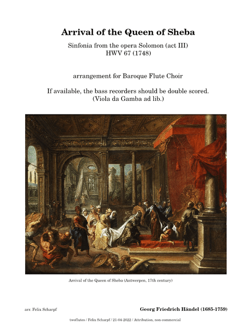 Solomon - Arrival of the Queen of Sheba - Georg Friedrich Händel, HWV 67 - arr. for Baroque Flute Choir