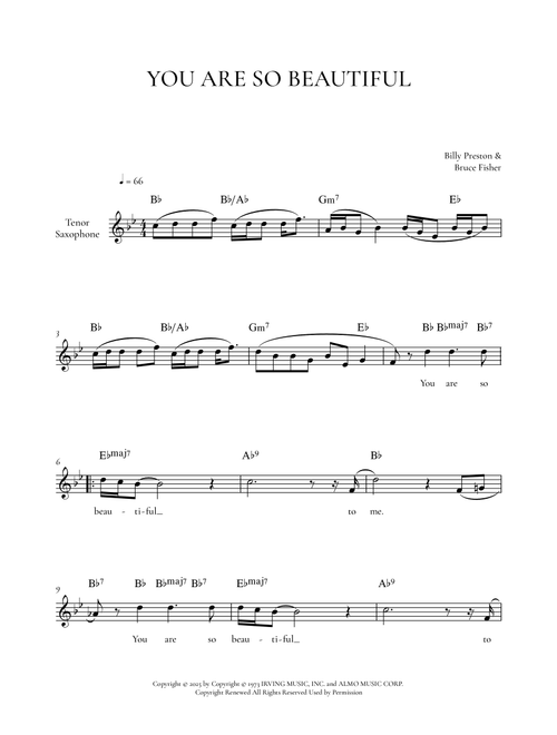 You Are So Beautiful (Arr. Phee) - Joe Cocker (Tenor Sax Solo)