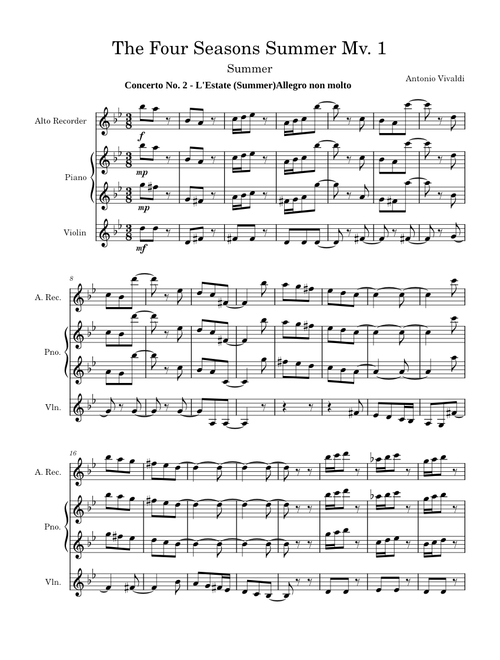 Concerto No. 2 in Sol Minore, RV315, L'Estate – Antonio Vivaldi Antonio Vivaldi Summer Part I (First Section)
