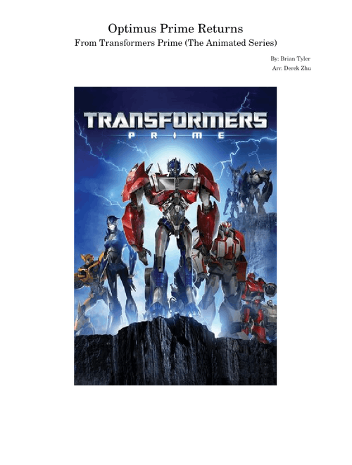 Optimus Prime Returns (From Transformers Prime) - By Brian Tyler/Arr. Derek Z.