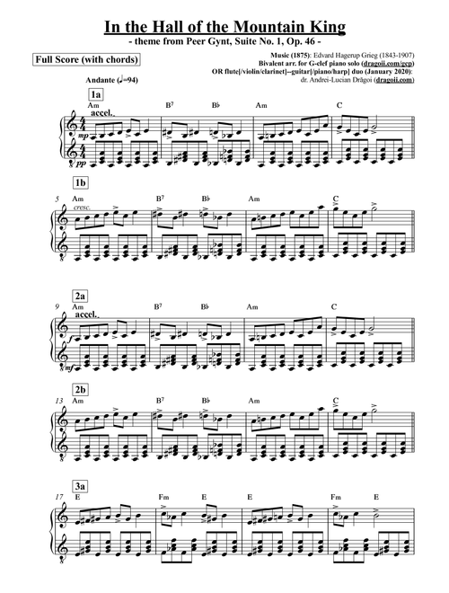 Grieg (Edvard) - In the Hall of the Mountain King (theme from Peer Gynt, Suite No. 1, Op. 46) - Biva (Arr. dr. Andrei-Lucian Drăgoi (dragoii.com)) - Edvard Hagerup Grieg (Large Ensemble)