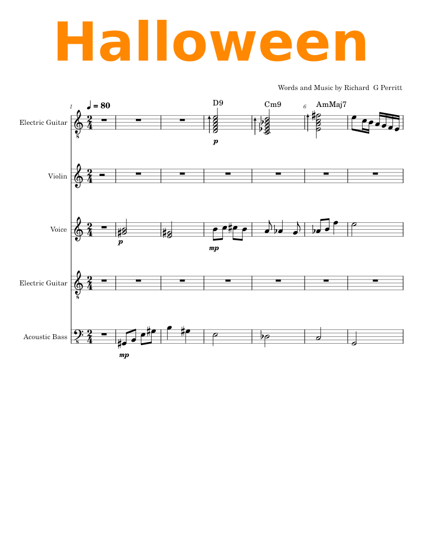 Halloween Sheet music for Vocals, Violin, Guitar, Bass guitar (Mixed ...