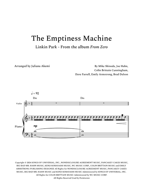 The Emptiness Machine (Arr. Juliana Akemi) - Linkin Park (Violin and Piano)