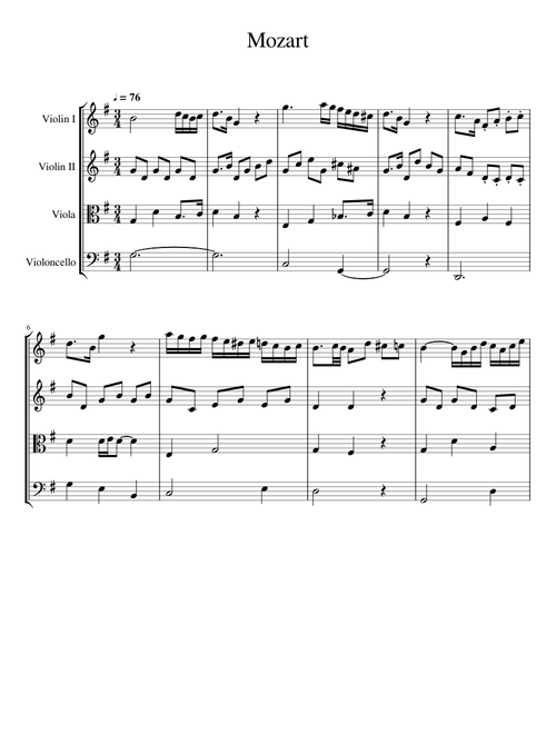 Mozart Sonata No. 16 Movement 2 for String Quartet (WIP)