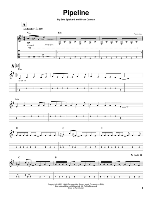 Pipeline - The Chantays, The Ventures (Guitar Tab Play-Along)