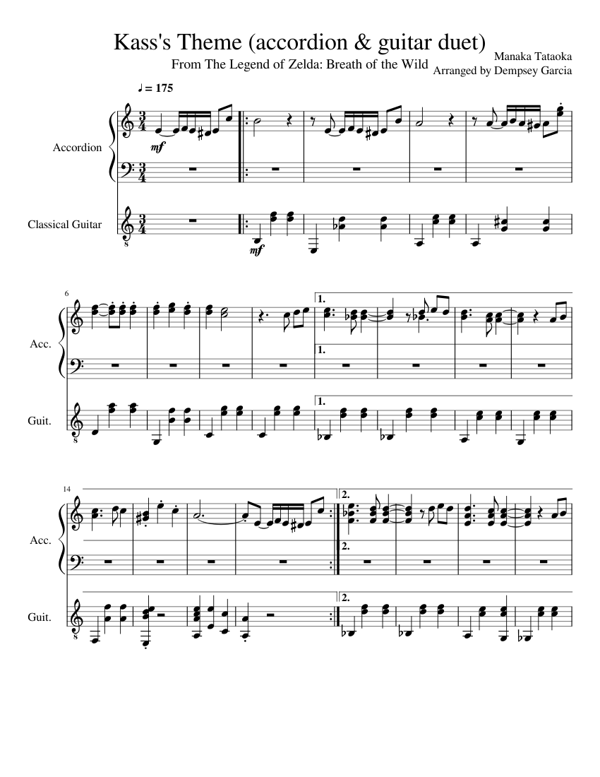Kass s Theme accordion and guitar duet Sheet music for Accordion Guitar Mixed Duet Musescore