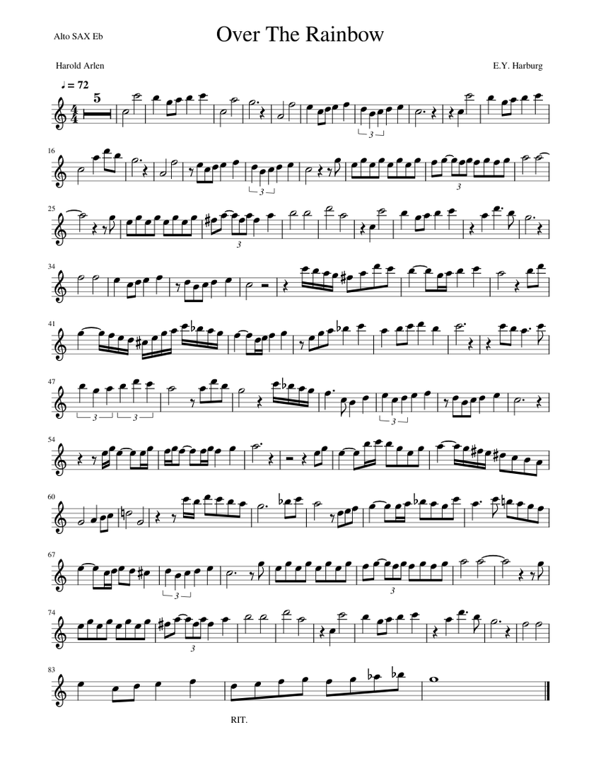 Over The Rainbow - Harold Arlen - Alto Sax Sheet Music for