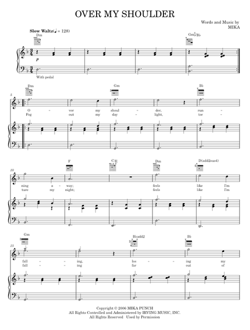 Over my shoulder - Mika (Piano-Vocal-Guitar)
