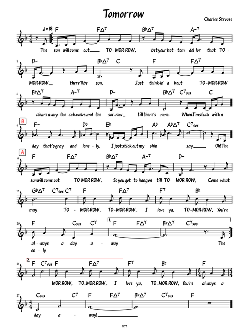 Tomorrow (from Annie) (Lead sheet with lyrics )