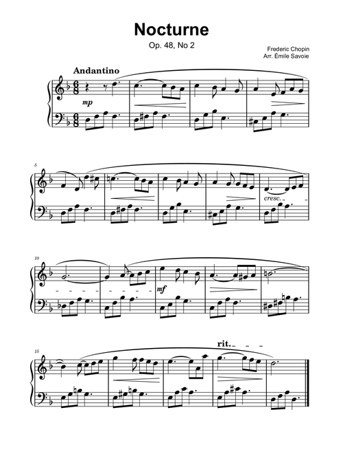 Nocturne in F-Sharp minor, Op. 48, No. 2 (Arr. Émile Savoie) - Frédéric Chopin (Piano Solo)