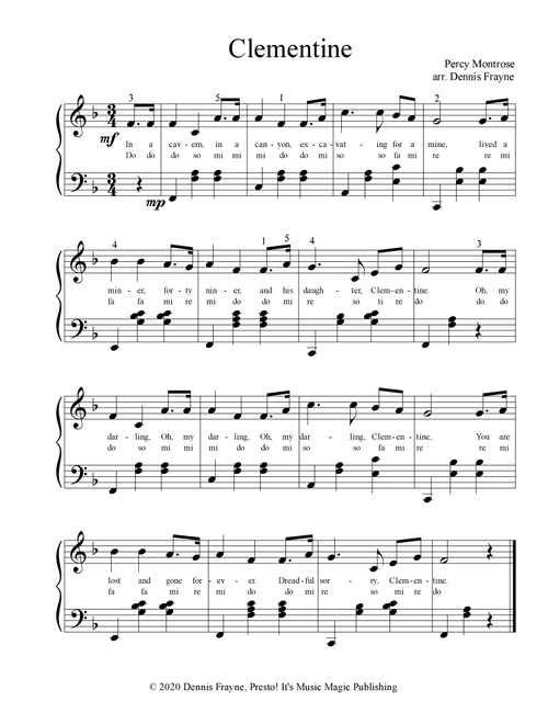 Clementine (Oh My Darling, Clementine) (Arr. Dennis Frayne) (Piano Vocal)