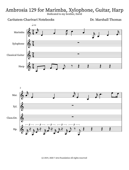 Ambrosia 129 for Marimba, Xylophone, Guitar, Harp - Celebrity Chamber Players (Small Ensemble)
